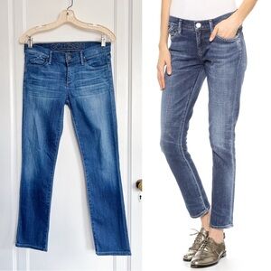 GOLDSIGN • Frontier slim straight jeans cropped ankle medium blue wash faded